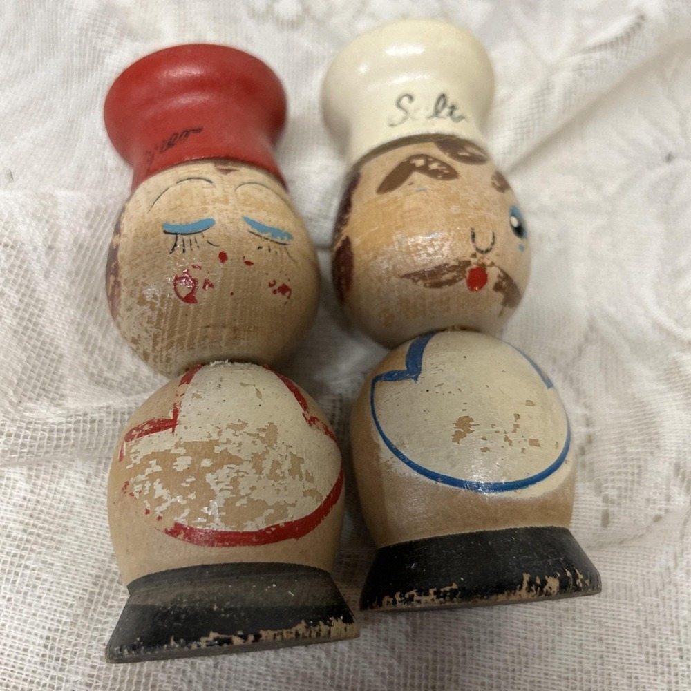 Vintage Painted Wood People Salt And Pepper Shakers Made In Japan - Picture 6 of 8